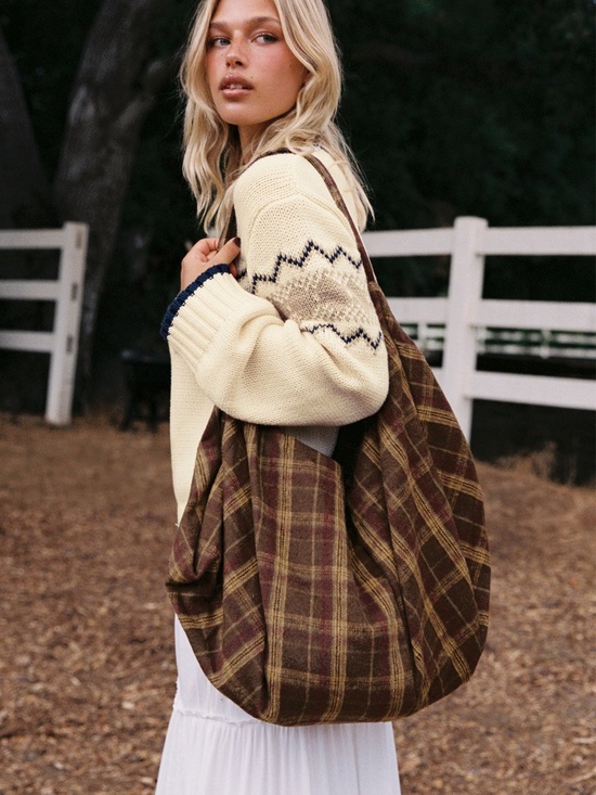 Handbags - NWOT Oversized Tote Bag Brown Check